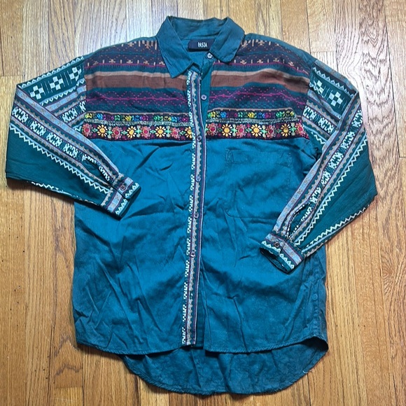 Pasta Tops - Pasta Geometric shirt Button Down women’s size Small Aztec vintage‎ cotton